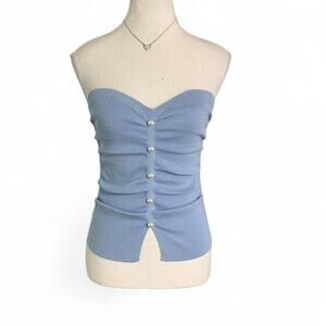 Cider Light Blue Strapless Button Front Tube Top Fitted Ribbed Y2K Size Small